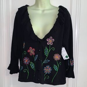 NWT Timberlea black embroidered beaded sweater